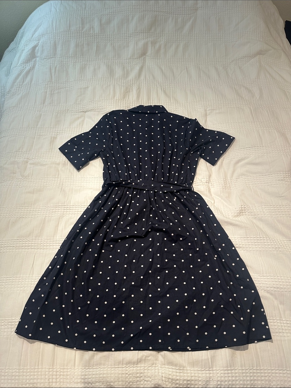 DKNY Navy Polka Dot Shirt Dress with Tie Waist - Picture 5 of 5